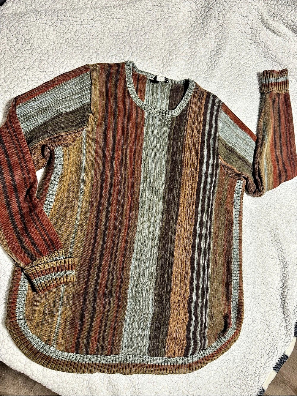 Coldwater Creek Striped Crewneck Sweater in Brown & Gray Size XL